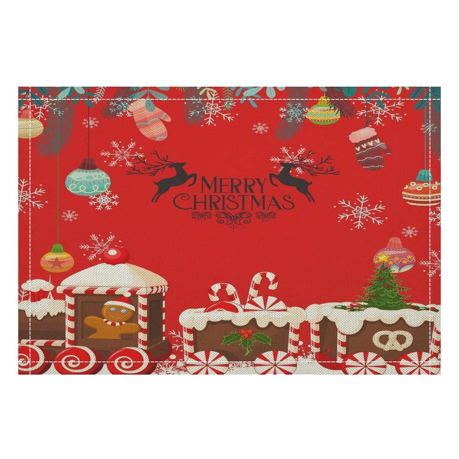 Merry Christmas Placemats Set of 6,Winter Xmas Table Mats Seasonal Holiday Snowflakes Christmas Tree Farmhouse Rustic Kitchen Dining Placemats for Home Party Decoration 12X18inch