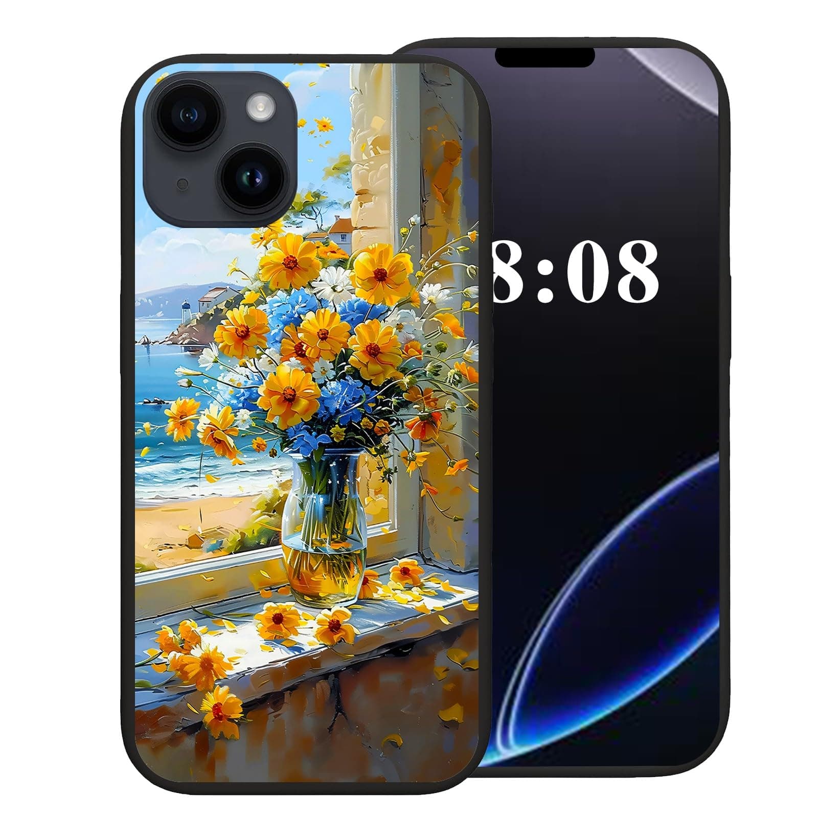 NLZQTTBD for iPhone 15 Plus Case Phone Case 2023 6.7" for Cute Men Women Soft TPU Silicone Material Shockproof Protection Cover | Yellow Blue Flowers