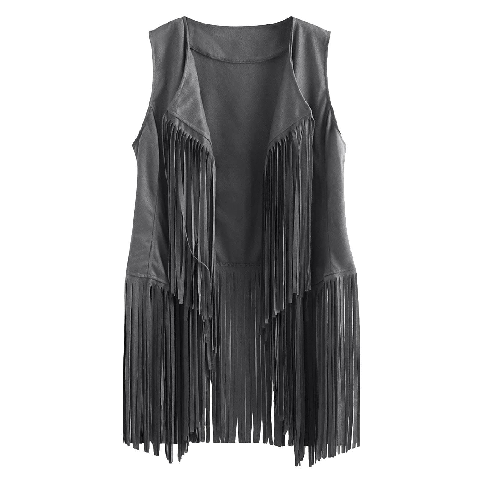 Waistcoat Women Y2K Hippie Vest Top Festival Jacket Casual Fringed Cardigan V Neck Faux Suede Sleeveless Jacket Tassels Women's Gilets Vintage Loose Coat Sweater Cardigan Vest Cowgirl Outfit