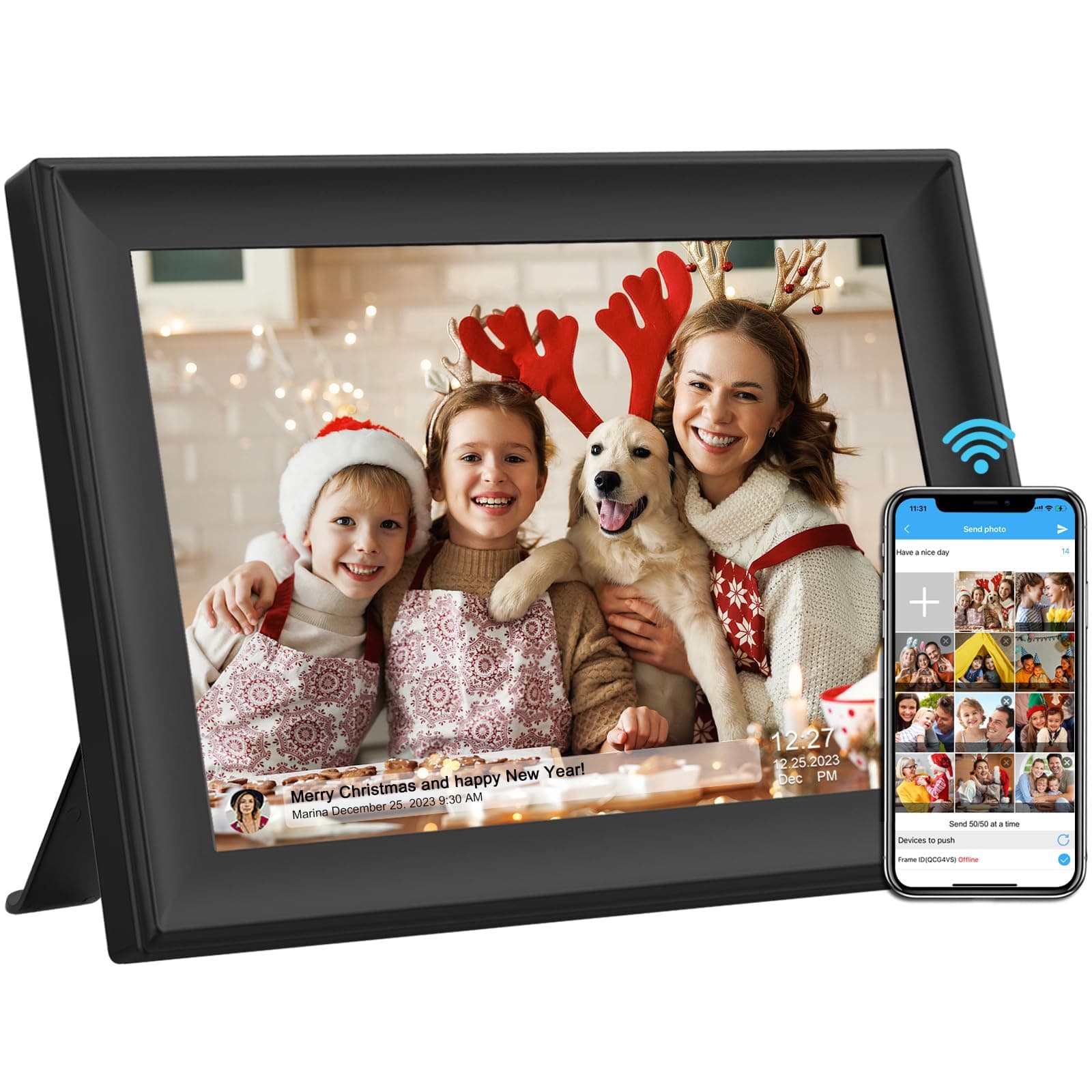 32GB 10.1 Inch WiFi Digital Picture Frame with 1280x800 HD IPS Touch Screen, Send Photo or Videos via App or Email,Support USB Drive/SD Card Extend Storage,Auto-Rotate,Wall Mountable