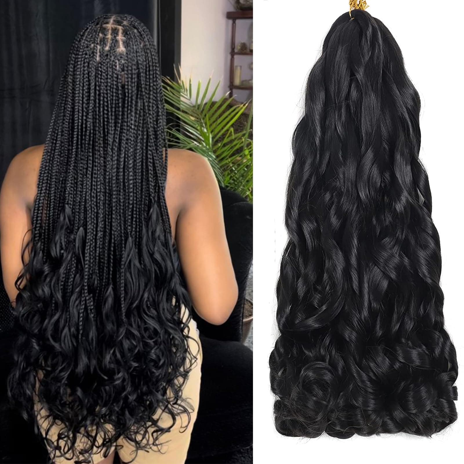 EFFGOCO 8 Packs French Curl Braiding Hair 20 Inch 100g/Pack Black French Curly Braiding Hair Bouncy Spanish Curly Braids Hair Loose Wavy Synthetic Braid Hair Extensions for Women (20Inch, #1B)