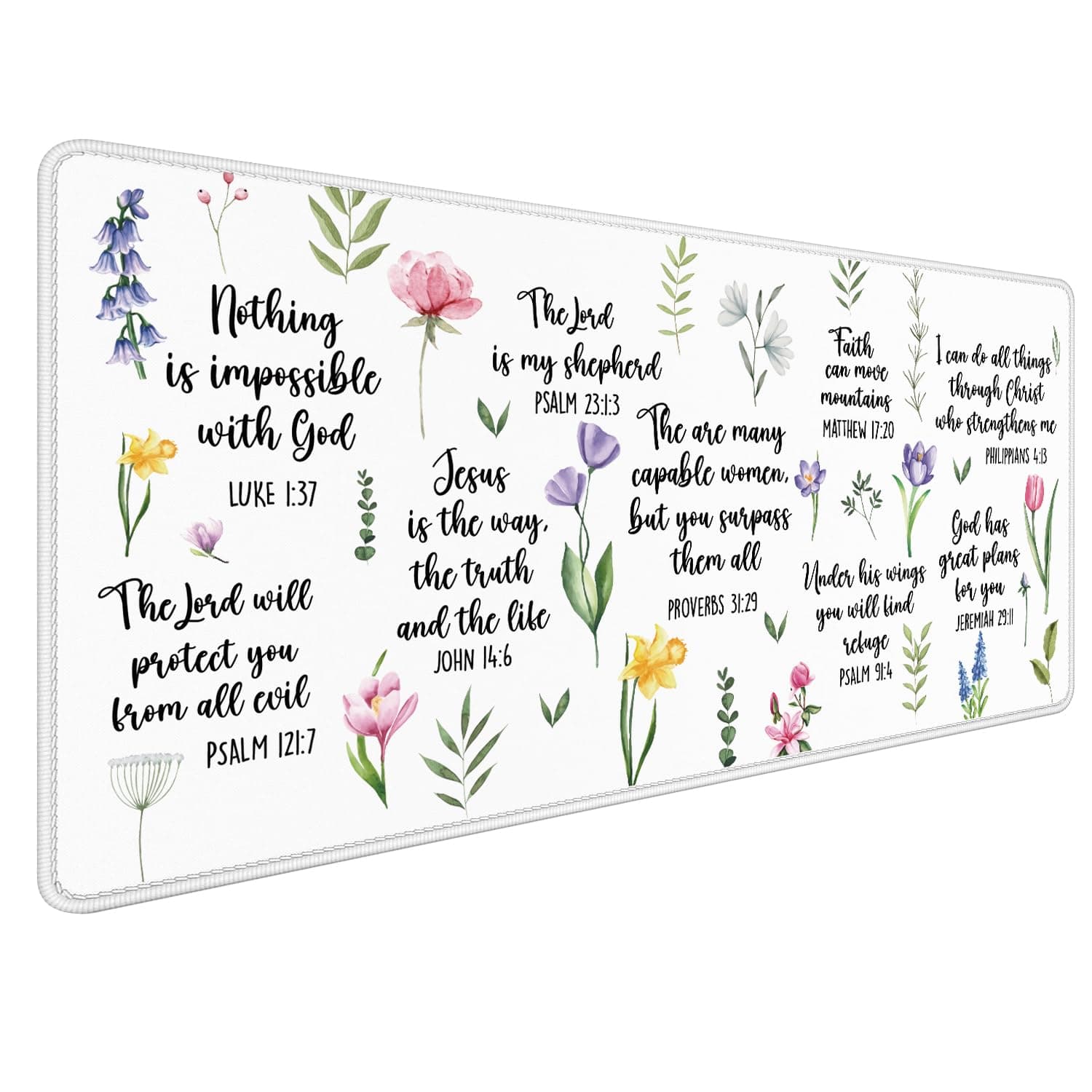 Foritho Christian Inspirational Floral Large Mouse Pad 31.5x15.7inch, Religious Bible Verse Large Extended Computer Desk Mat Mousepad for Keyboard and Mouse, Christian Desk Accessories