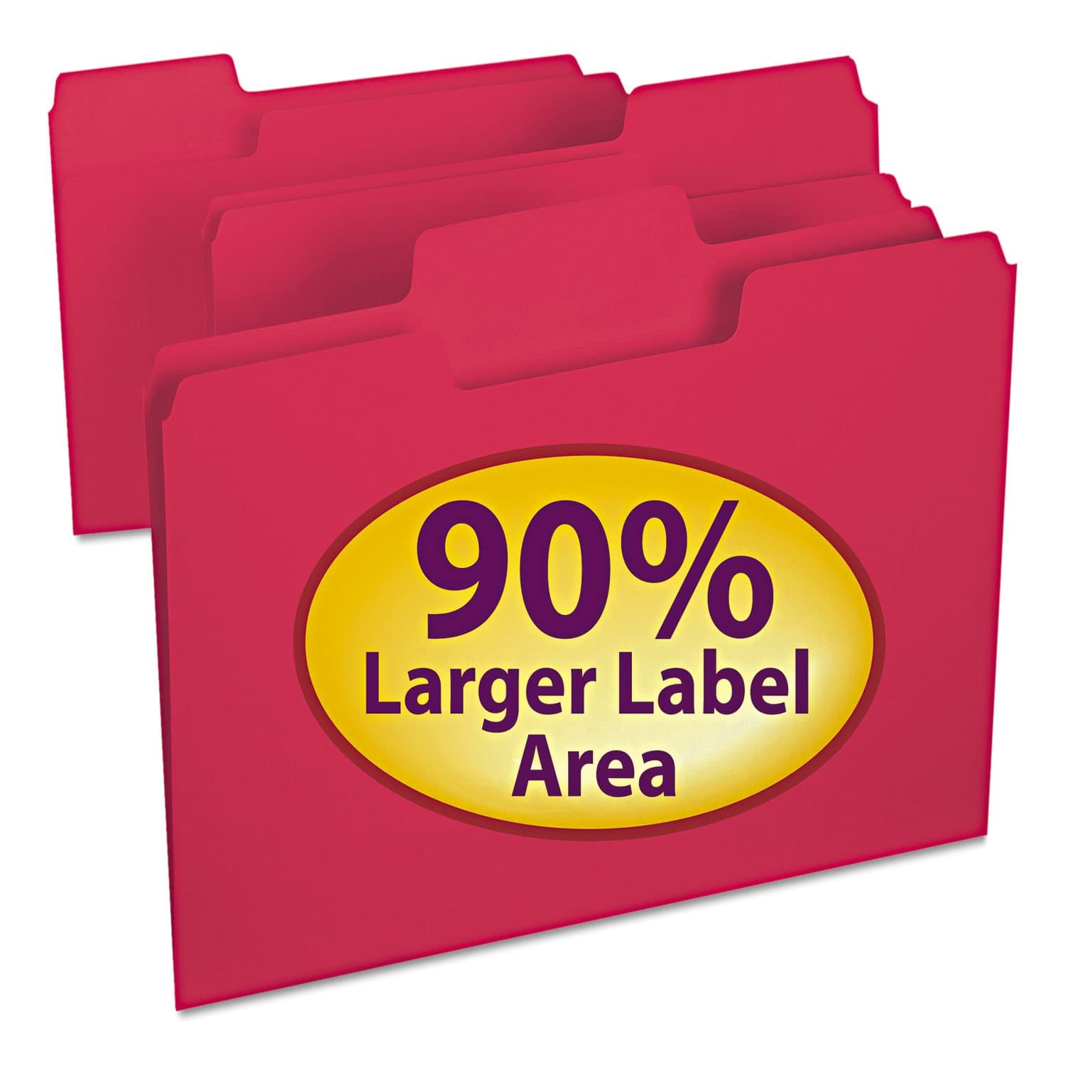 Smead 11983 SuperTab Colored File Folders 1/3 Cut Letter Red 100/Box