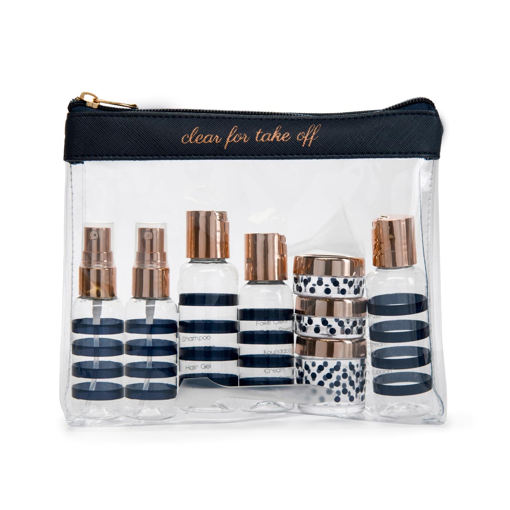 Miamica Women's TSA Compliant Travel Bottles and Toiletry Bag Kit, 12 Piece, Navy