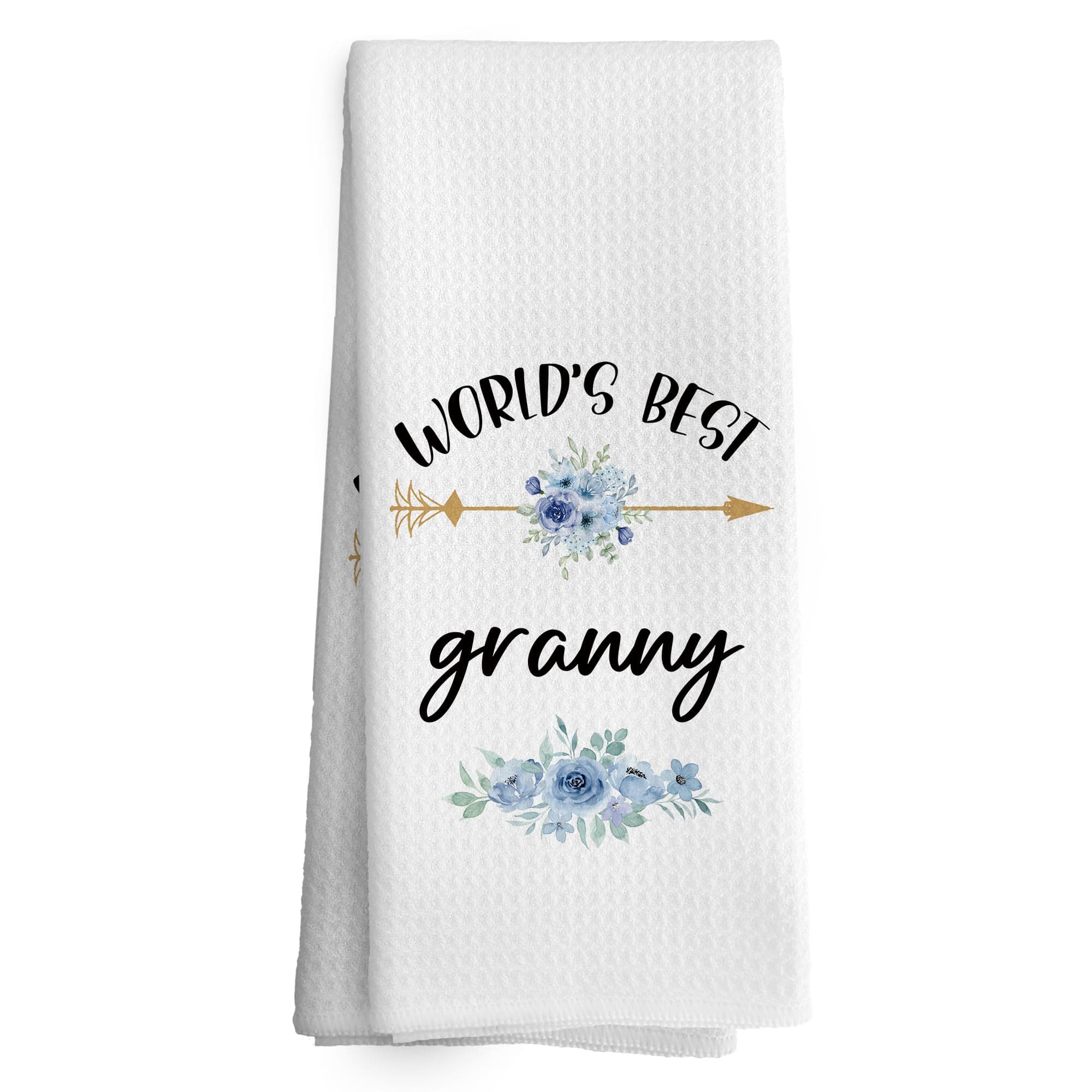 TAEDIN Granny Kitchen Towels, World's Best Granny Dish Towel Dishcloth 16x24 Inches, Mother's Day Nanny Grandma Floral Towel Decorative Absorbent Hand Tea Towels Kitchen Decor