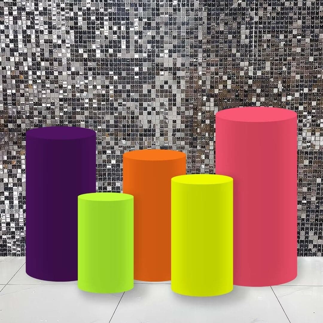KONPON 1set (5 Pcs) Spandex Pillar Covers Orange Cylinder Pedestal Cover for Wedding Party Birthday Baby Shower Decoration - Not Included Cylinder Pedestal Stands