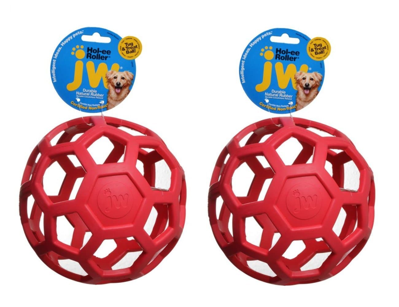 JW Hol-ee Roller Original Treat Dispensing Dog Ball - Hard Natural Rubber - Assorted Colors