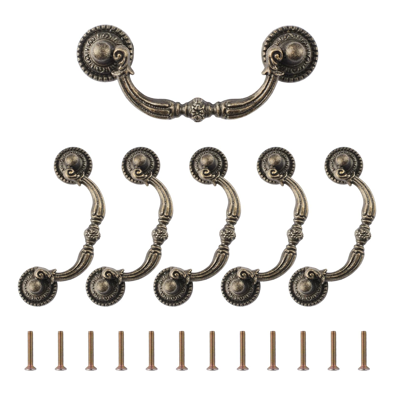 INCREWAY 6Pcs Drop Bail Cabinet Handles, Antique Drawer Pulls for Kitchen Dresser Furniture Hardware, Classic Metal Pull Handles for Cupboard Wardrobe Cabinet (Bronze)