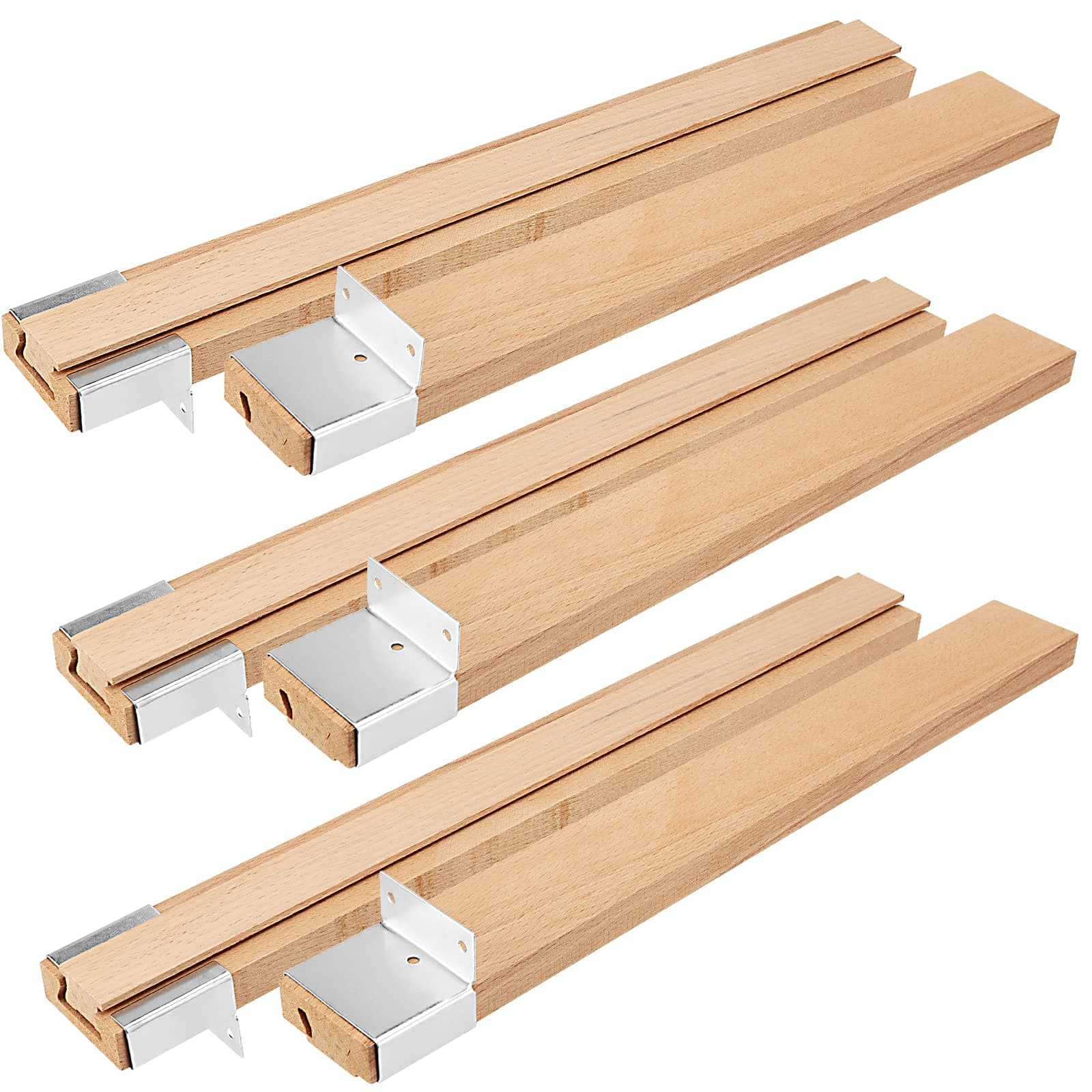 MUKLEI 6 PCS 16 Inch Wood Drawer Slides, Center Mount Guide Track, Traditional Undermount Wooden Drawer Slides with Metal Slide Glide Bracket