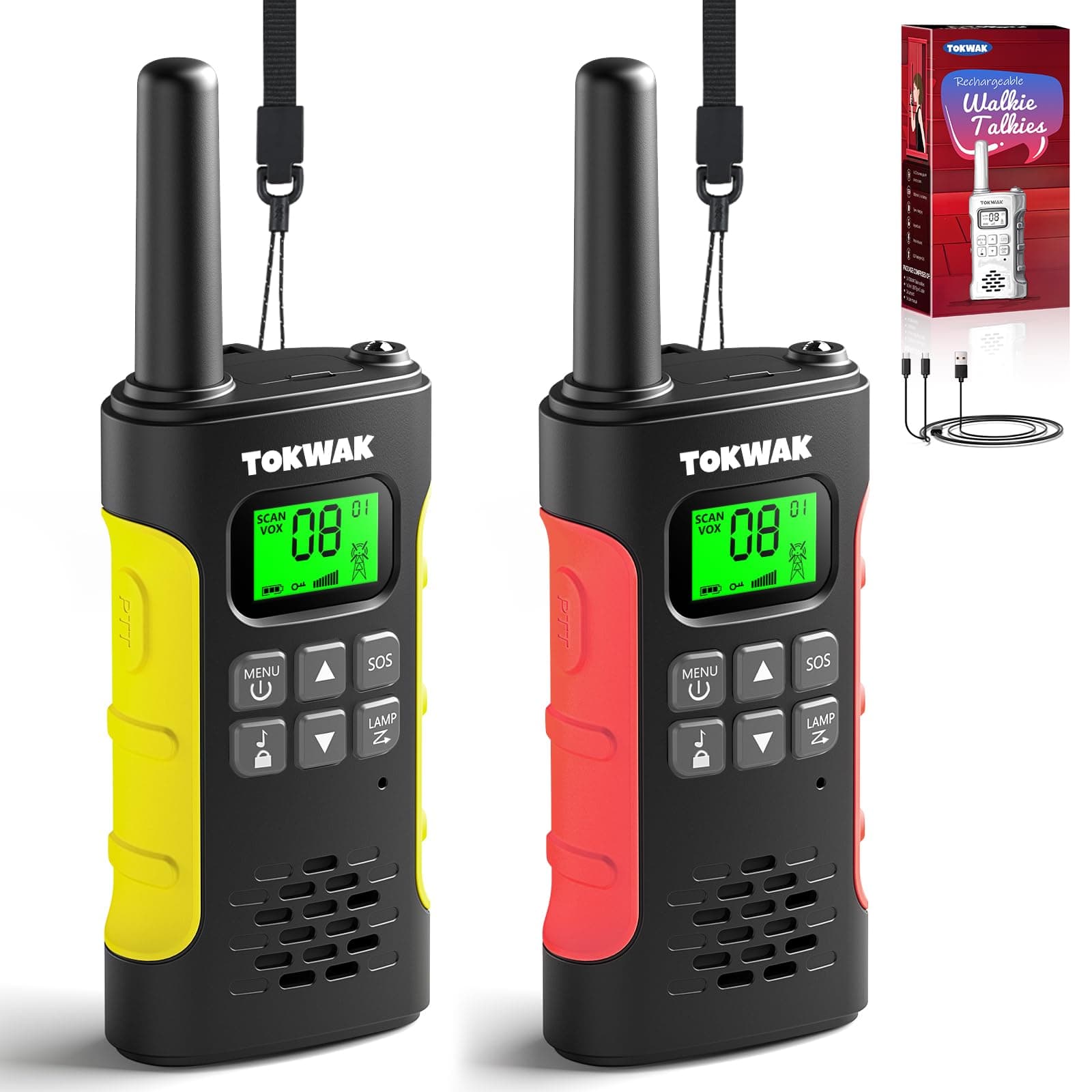 Tokwak Walkie Talkies for Kids Adults, 2 Pack Rechargeable Long Range