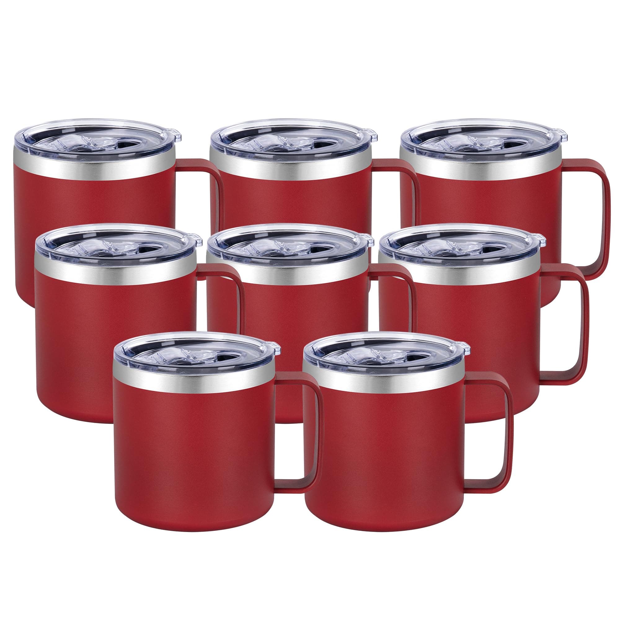 VEGOND 14 oz Insulated Coffee Mug Bulk with Handle, Stainless Steel Travel Coffee Mug with Lid, Double Wall Vacuum Metal Coffee Cup, Coffee Tumbler Powder Coated, Red 8 Pack