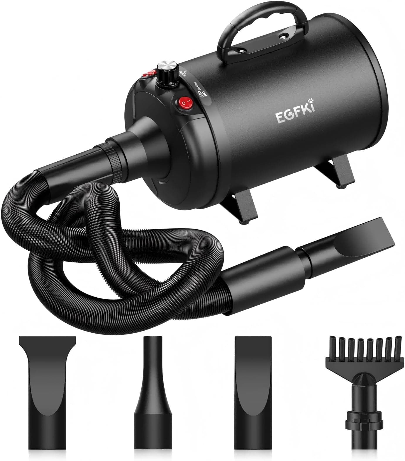 EGFKI 5.2HP/ 3800W Pet Dog Dryer - High Velocity Dog Hair Dryer with Heater for Grooming, Speed Temperature Adjustable Pet Blow Dryer with 4 Nozzles for Large Dogs