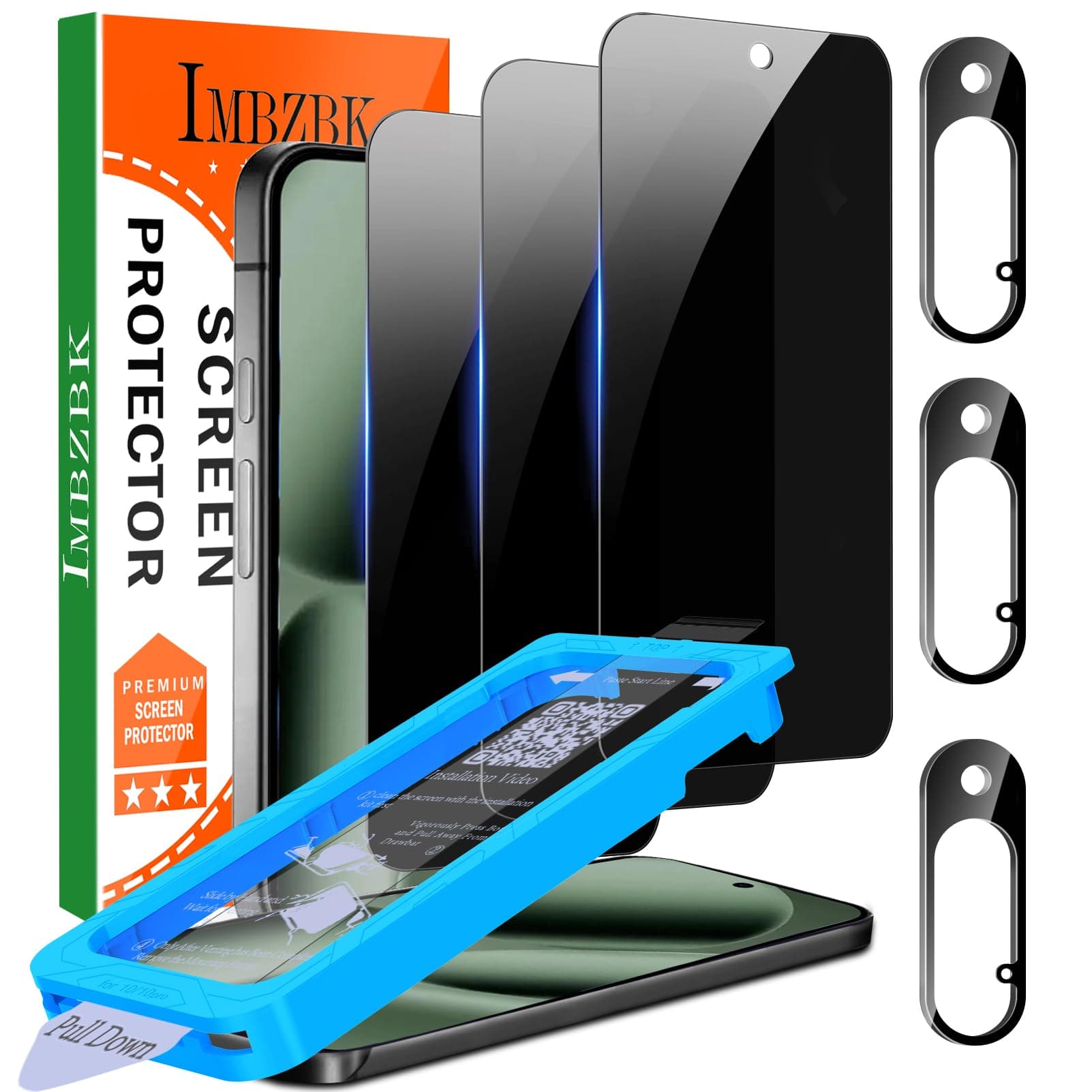 IMBZBK [Auto-Dust Removal] 3 Pack Privacy Screen Protector for Google Pixel 10 [Phone Case Friendly], 3 Anti Spy Tempered Glass Camera Lens Protector Accessories, Military Grade Shatterproof