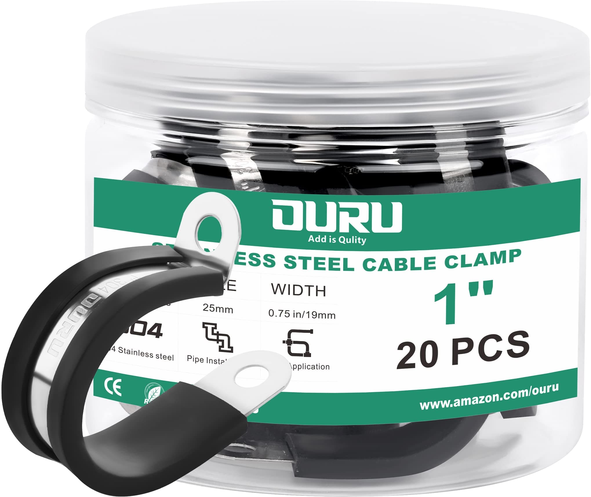 OURU 1 Inch Cable Clamps, Rubber Coated Insulated Clamps, 20pcs, 25mm