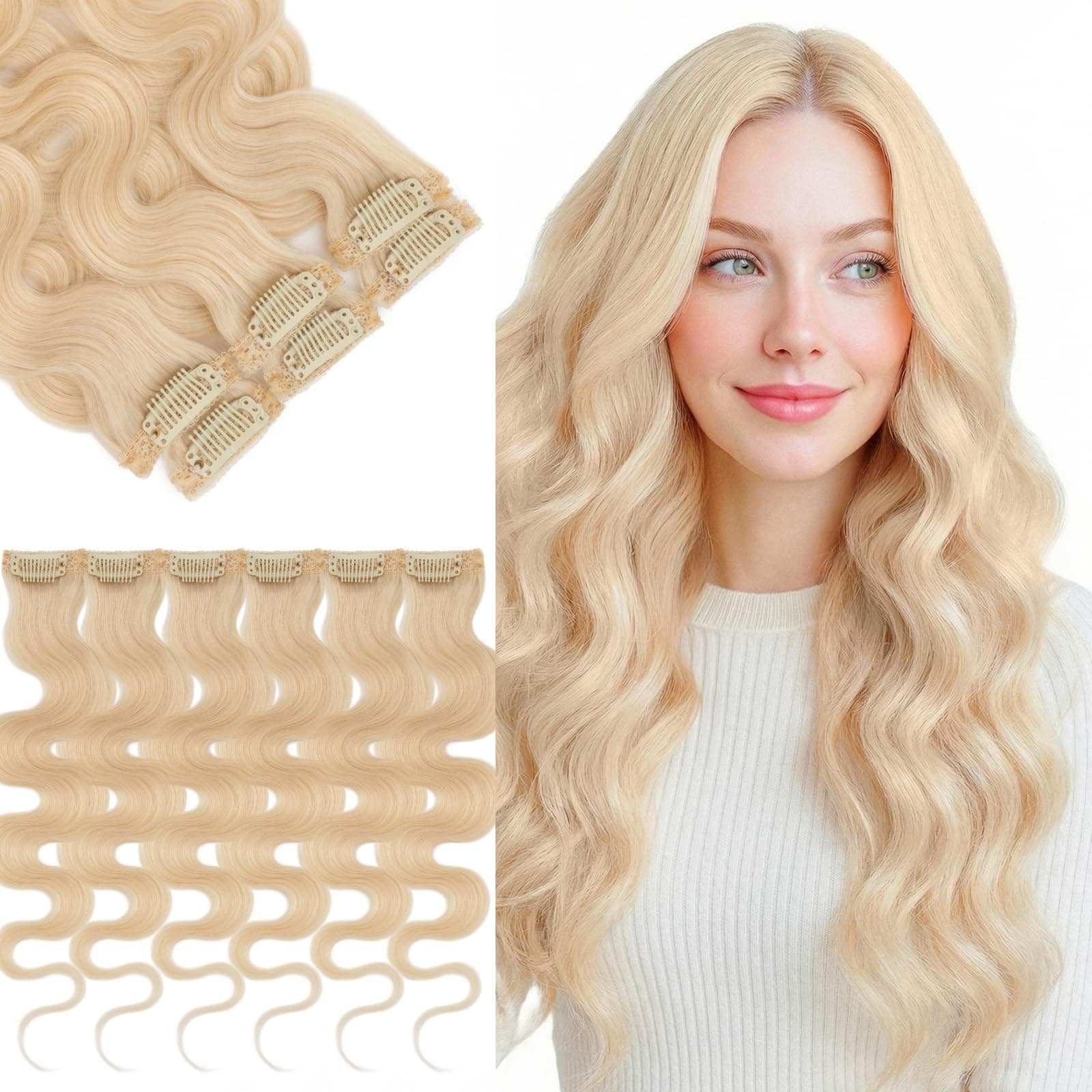 SEGOHAIR Single-Clip Clip-In Human Hair Extension Wavy 18" #60R