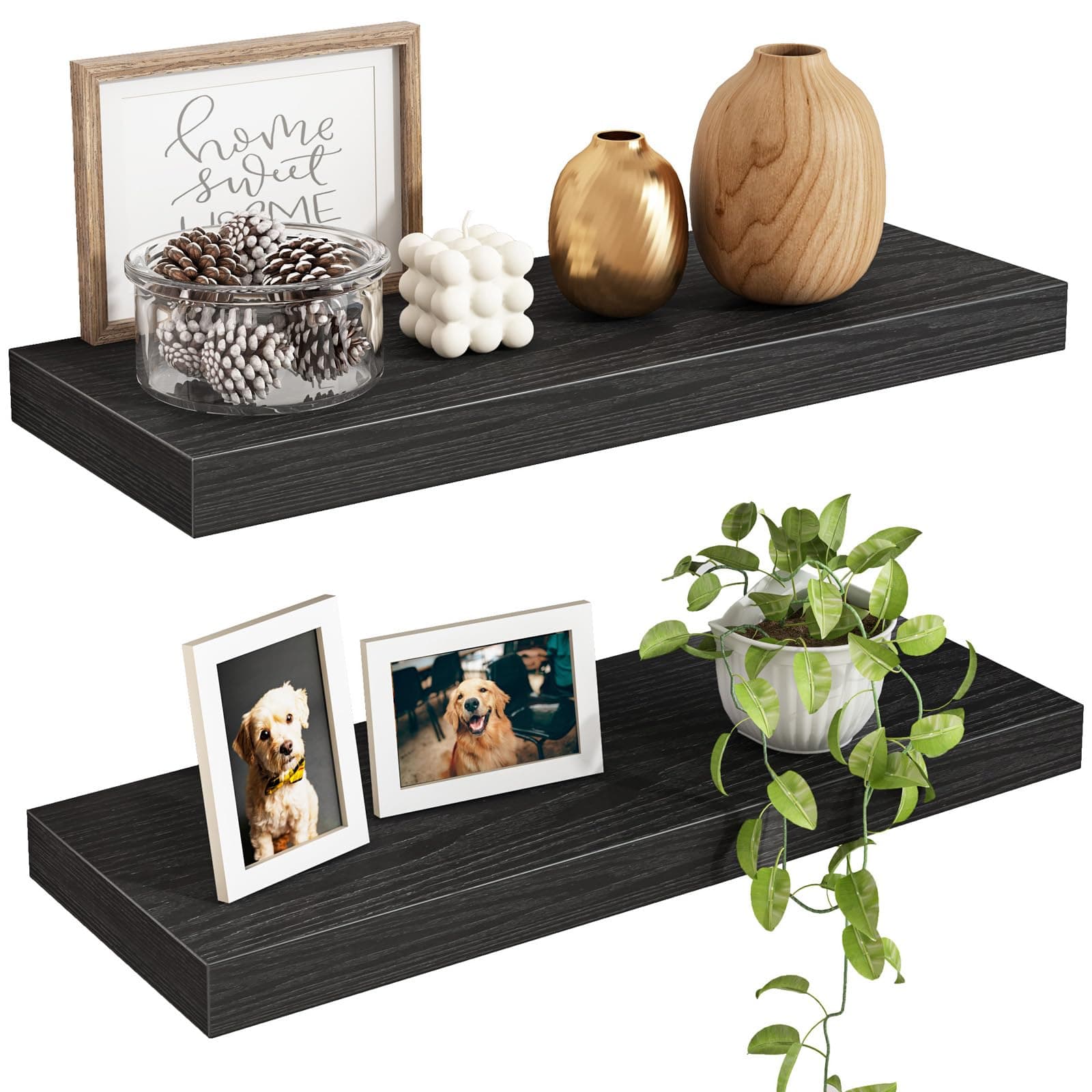 Fixwal Floating Shelves for Wall Decor (Black, Set of 2, 15.7 Inch)