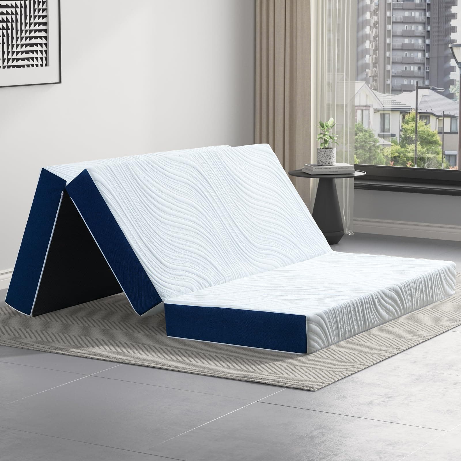 Twin 4 Inch Tri Fold Foldable Mattress White Cover 38x75