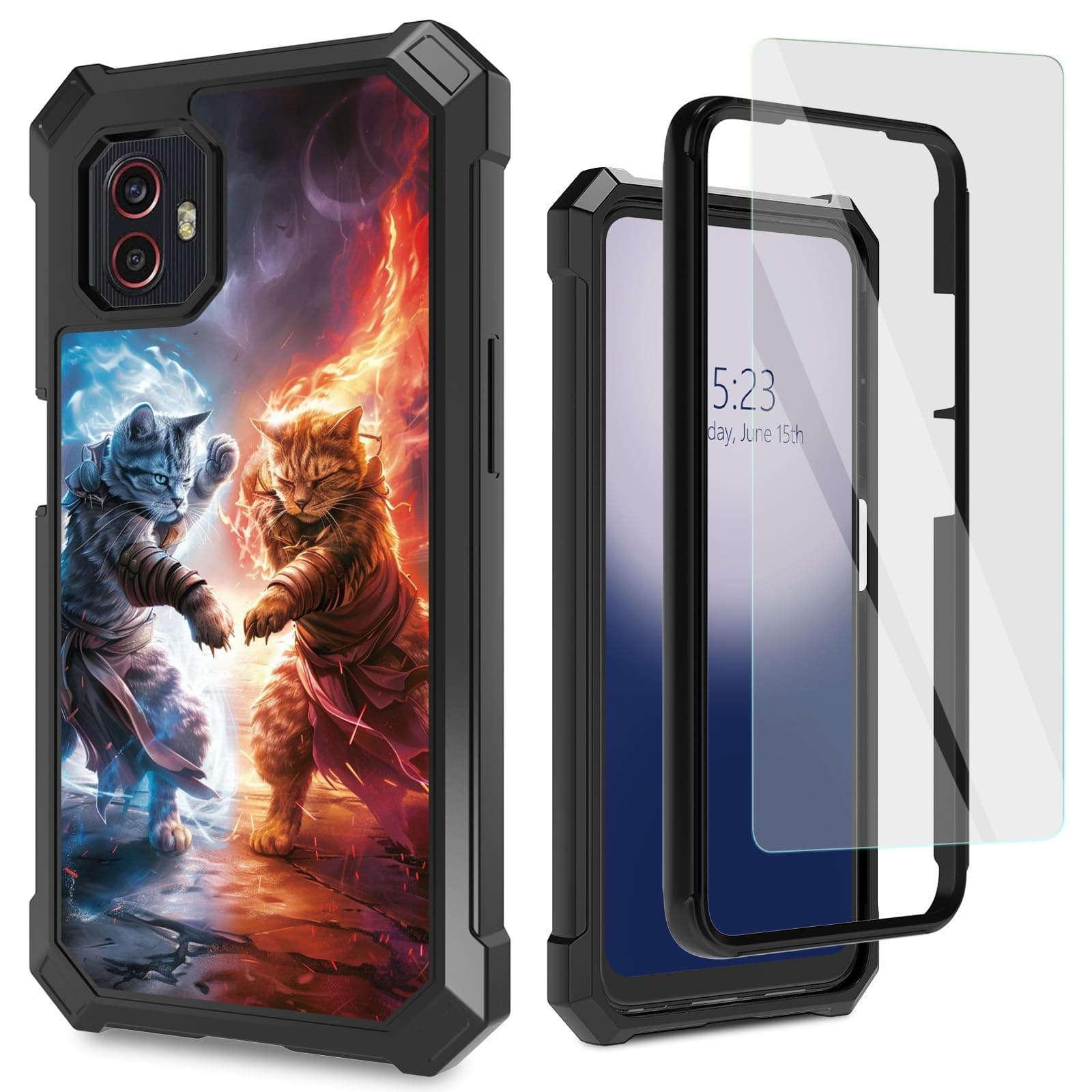 SichKards for Samsung Galaxy Xcover 6 Pro Case with Tempered Glass Screen Protector,Dual Layer TPU Soft Silicone Shockproof Protective Cover,Red and Blue Cat