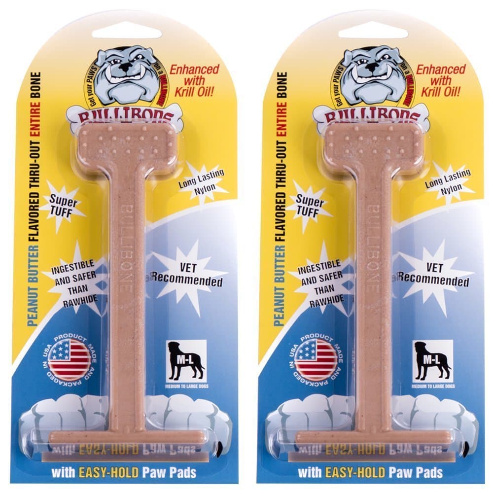 Bullibone Nylon Dog Chew Toy for Aggressive Chewers - Dental Hygiene Bone with Peanut Butter Flavor, Durable Tough Chew Toys for Large Dogs, Indestructible Dog Bone - 2 Pack