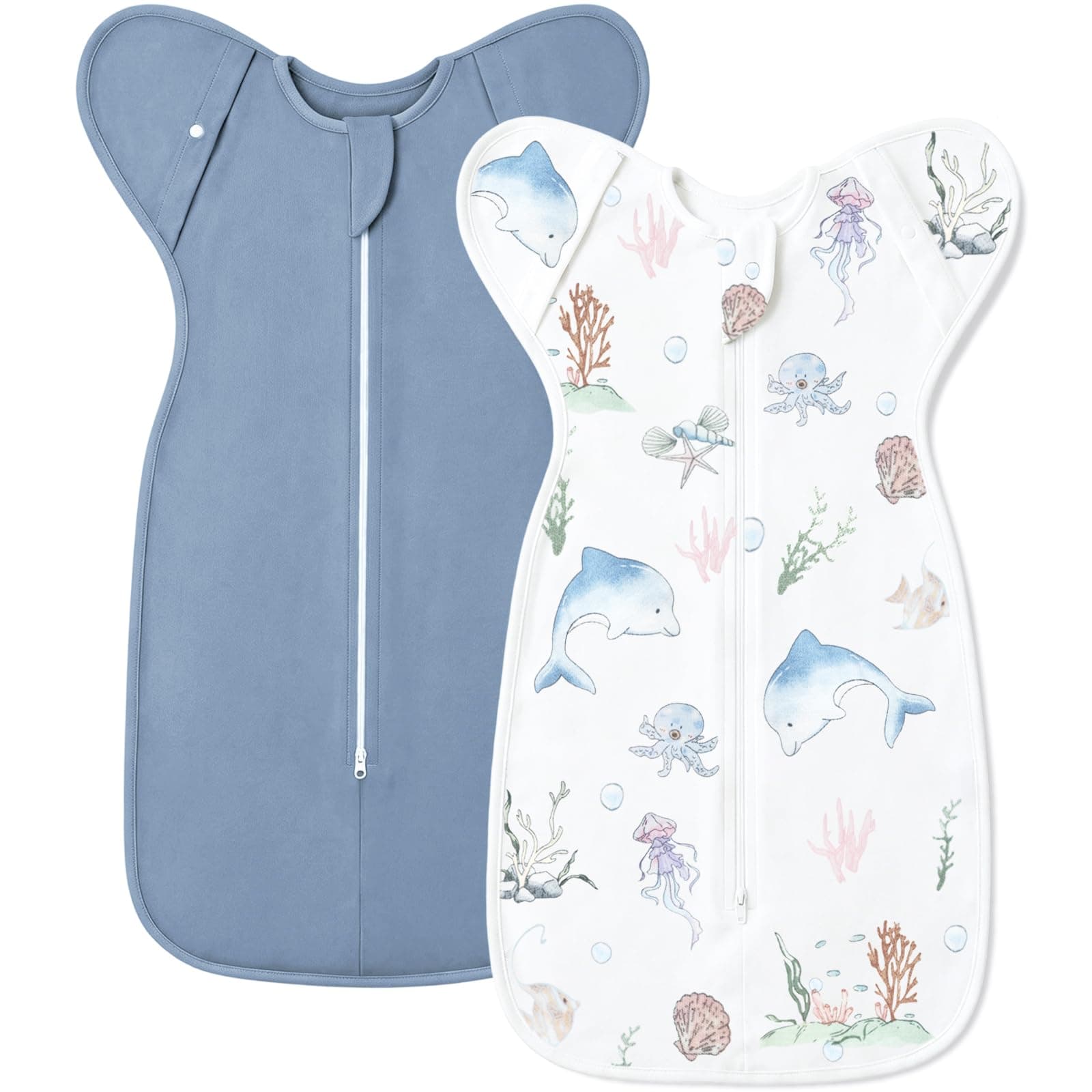 ANYEDDE 2-Pack Baby Swaddle Sleep Sack, 2 Pack Blue & Dolphin, Medium (3-6 Month)