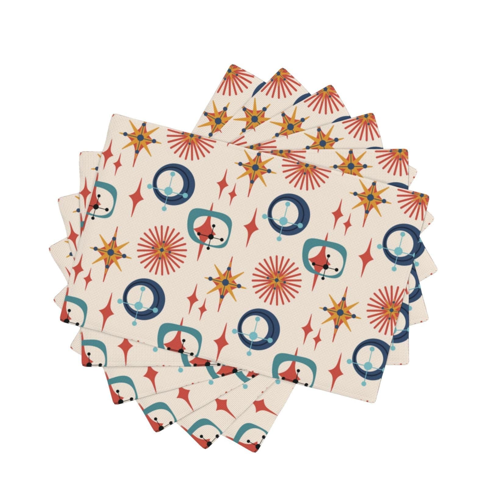 Mid Century Modern Place Mats Set of 6 Abstract Style Colorful Geometric Atomic Star Linen Placemats for Kitchen Dining Room Holiday Washable Quick Dry