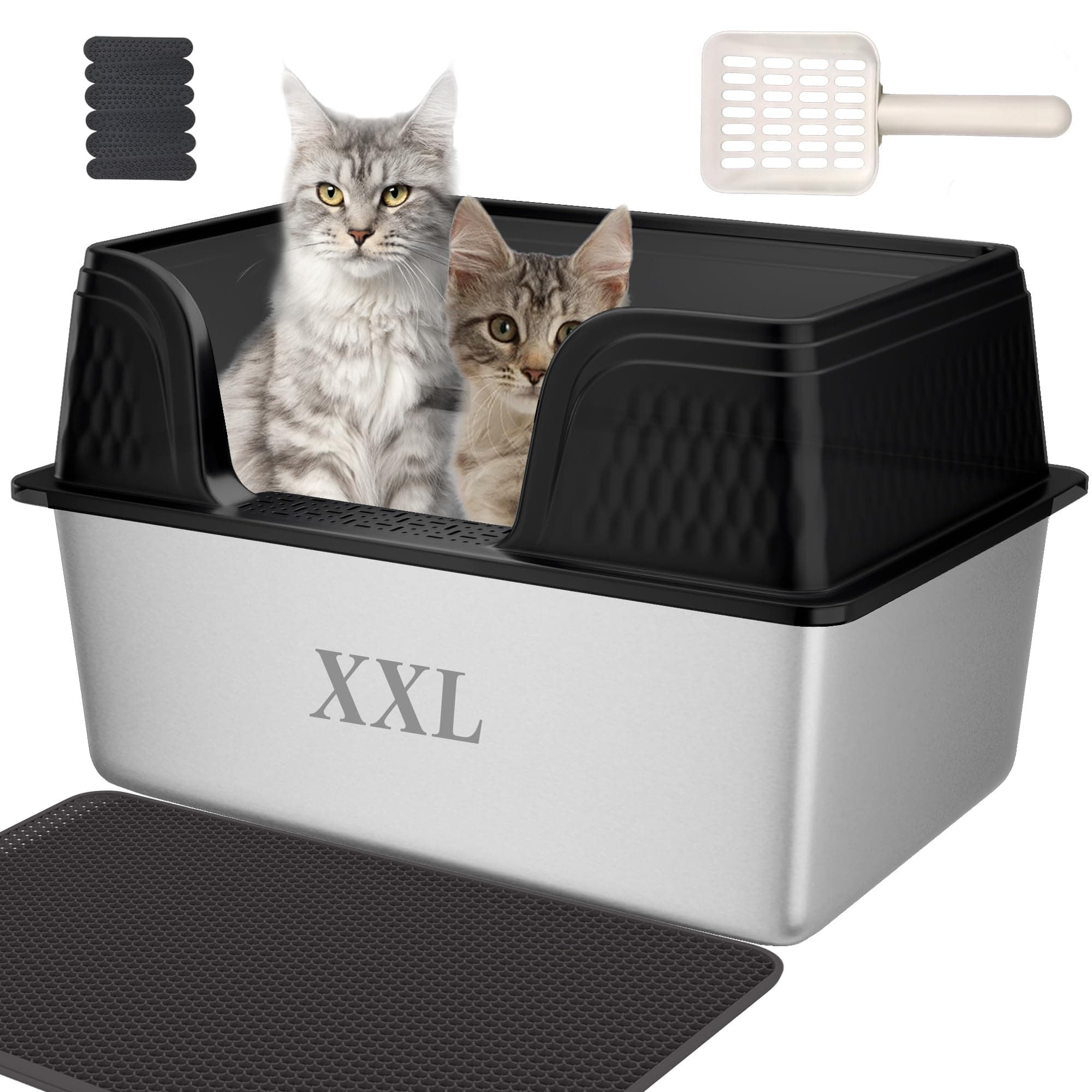 Pawsayes Extra Large Stainless Steel Litter Box Enclosure with Lid bac litiere Pour Chat Top Entry Enclosed Cat Litter Box (Black, XX-Large)
