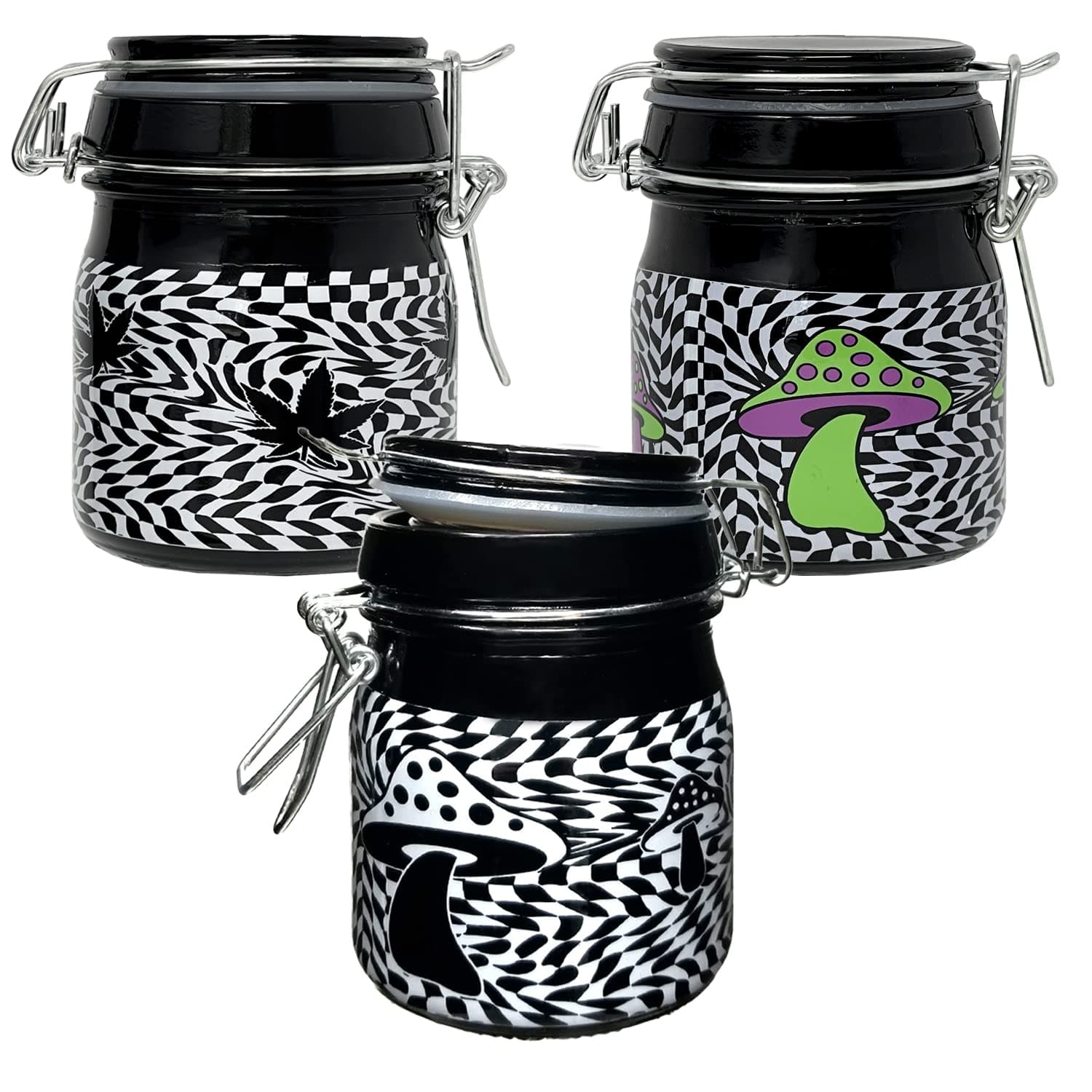 Ted Miller Innovation 3.75" Medium Storage Jars Set of 3: Wavy Checkerboards