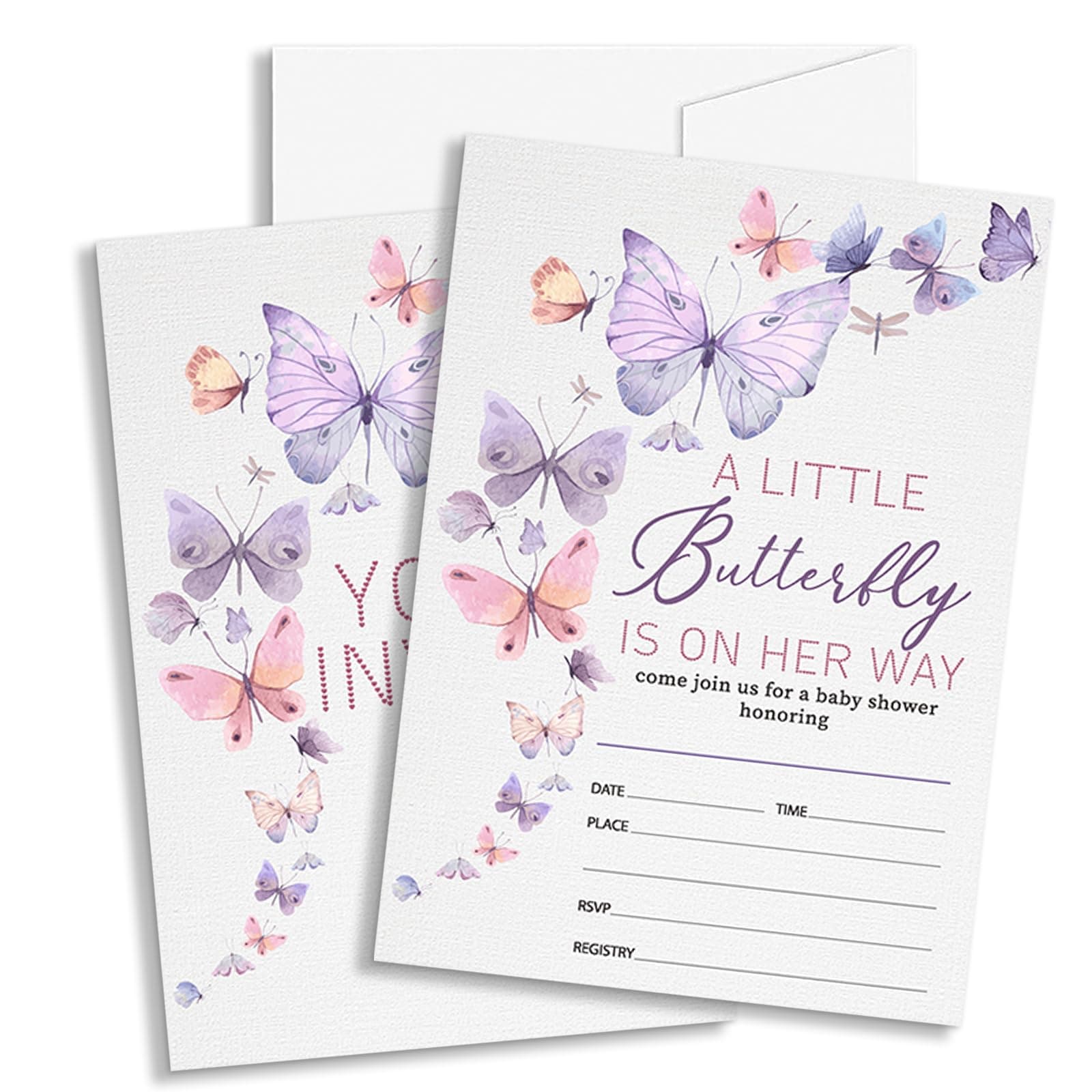 TIOFUNO 25 Butterfly Baby Shower Invitations (4x6 inches)
