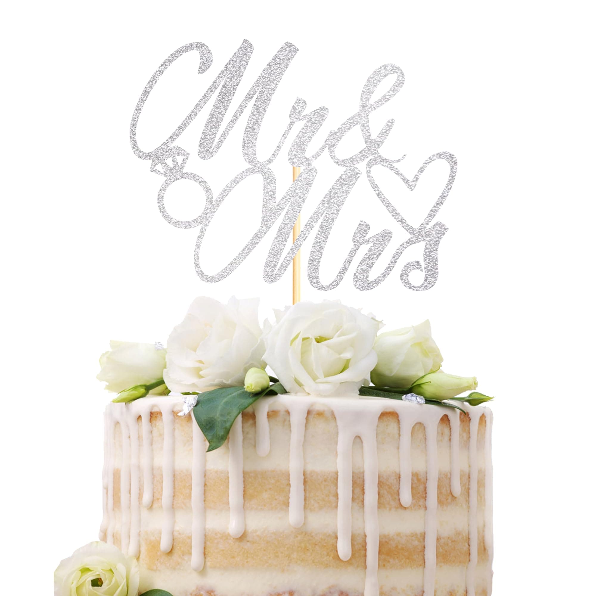 Sotpot 1 Pack Mr Mrs Cake Topper Silver Glitter Love Mr Mrs Cake Pick Wedding Party Decorations Bridal Shower Wedding Cupcake Decoration Party Supplies