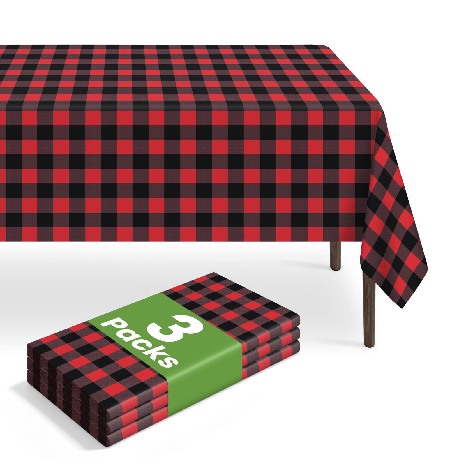 LIKAJON 3 Pack Red and Black Checkered Tablecloth, Plastic Table Cloths for Parties Disposable, 54 x 108 inch Waterproof Red and Black Gingham Camping Tablecloth for Birthday, Party, Christmas