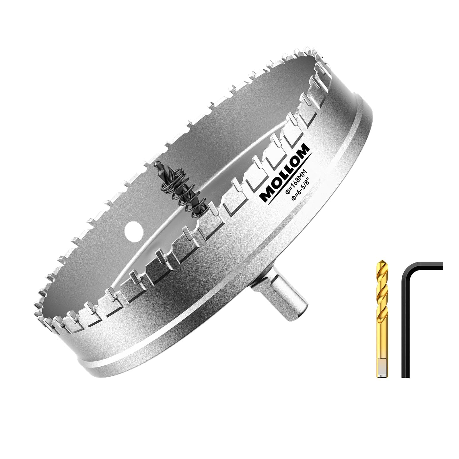 Mollom (6-5/8'' | 168mm) Heavy Duty Carbide Hole Saw with 2 Pilot Drill Bits, Hole Cutter cuts Stainless Steel, mild Steel, Iron, Copper, Brass, Plastic