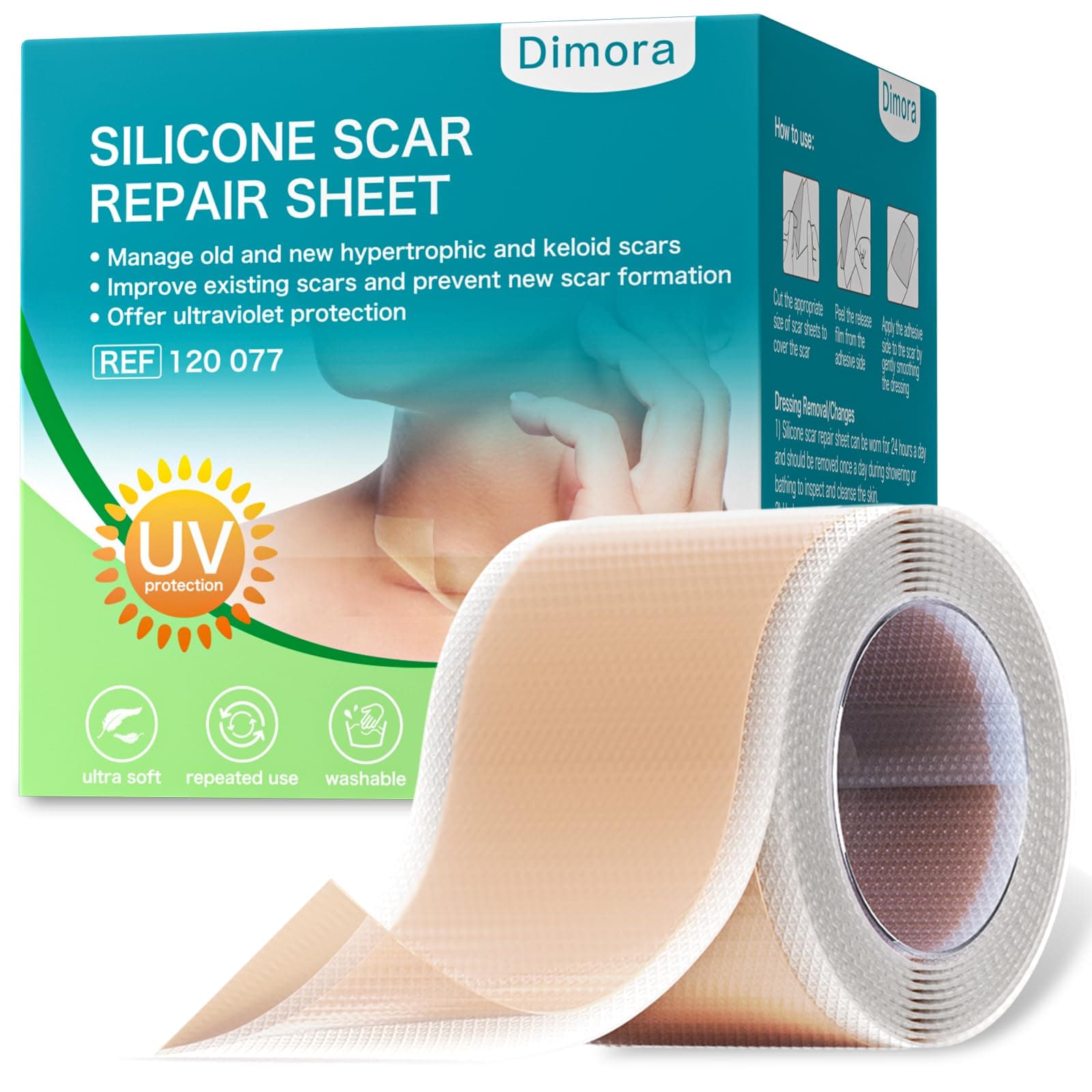Dimora Waterproof Silicone Scar Sheets - Medical Grade Hypoallergenic Silicone Scar Tape (4cm*1.5m), Ultra-Soft Scar Treatment for Surgical Scars, C Section, Tummy Tuck, Keloid Treatment