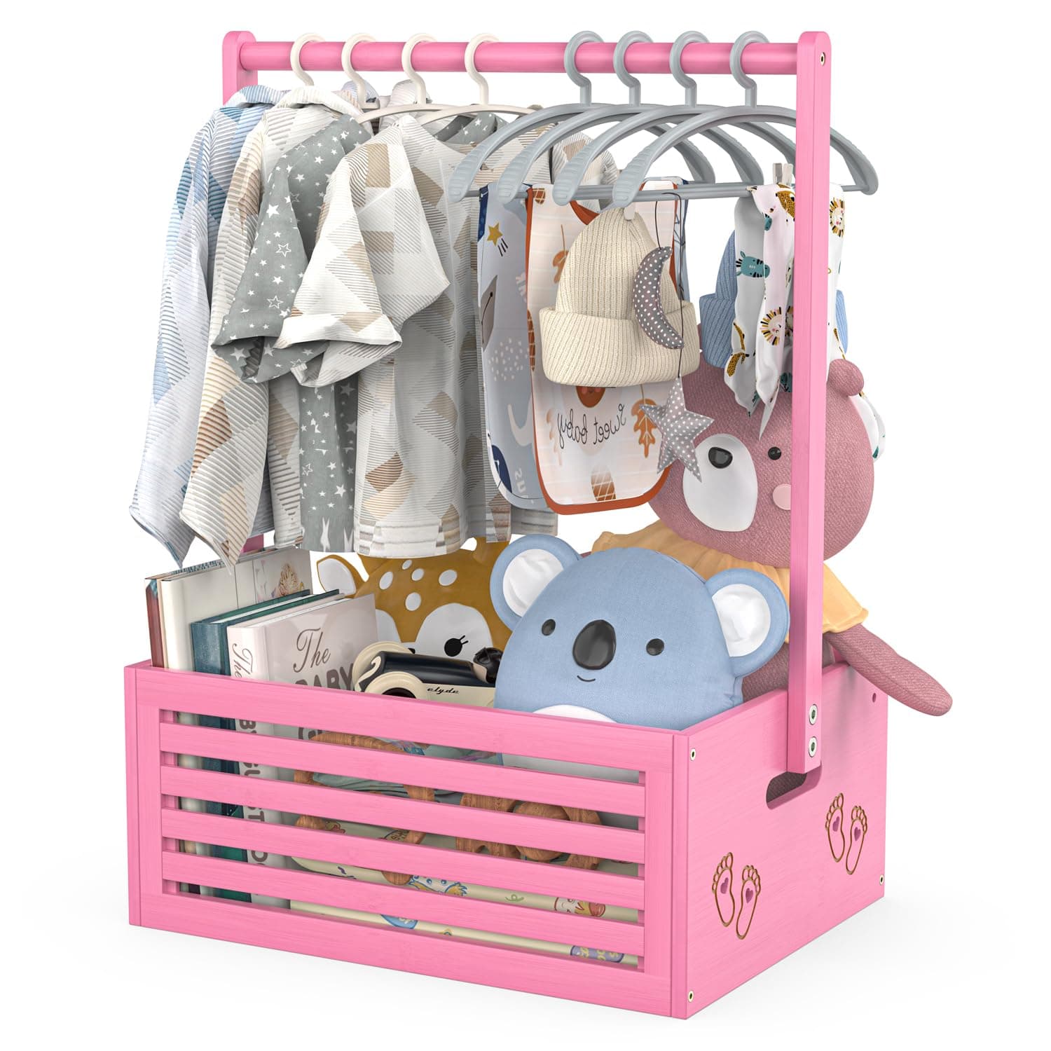 BAMBOOHOMIE Baby Shower Crate Closet, Baby Baskets with Handle, Baby Crate Box for Baby Shower, Welcome Newborn Boys Girls Gift Basket, Pregnancy Gift for New Parents (Pink, Large Size)