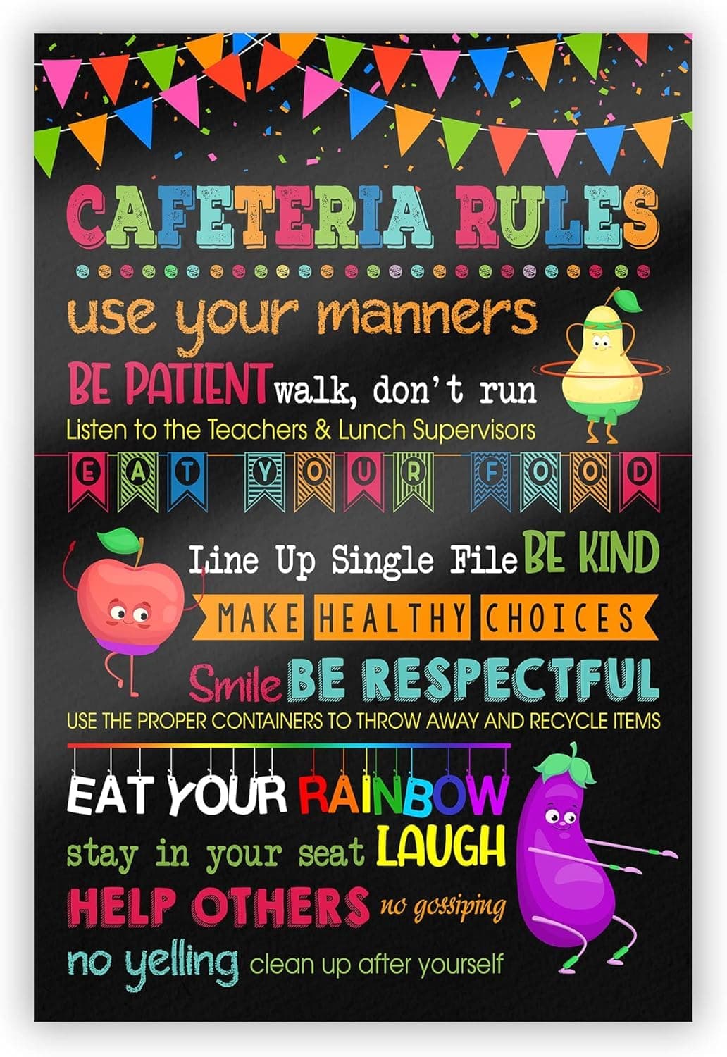 Cafeteria Rules Poster, Lunchroom Teacher Sign, School Metal Tin Sign Wall Art, Eat Your Veggie Educational Kitchen Decor for Beginners 6x8 inch
