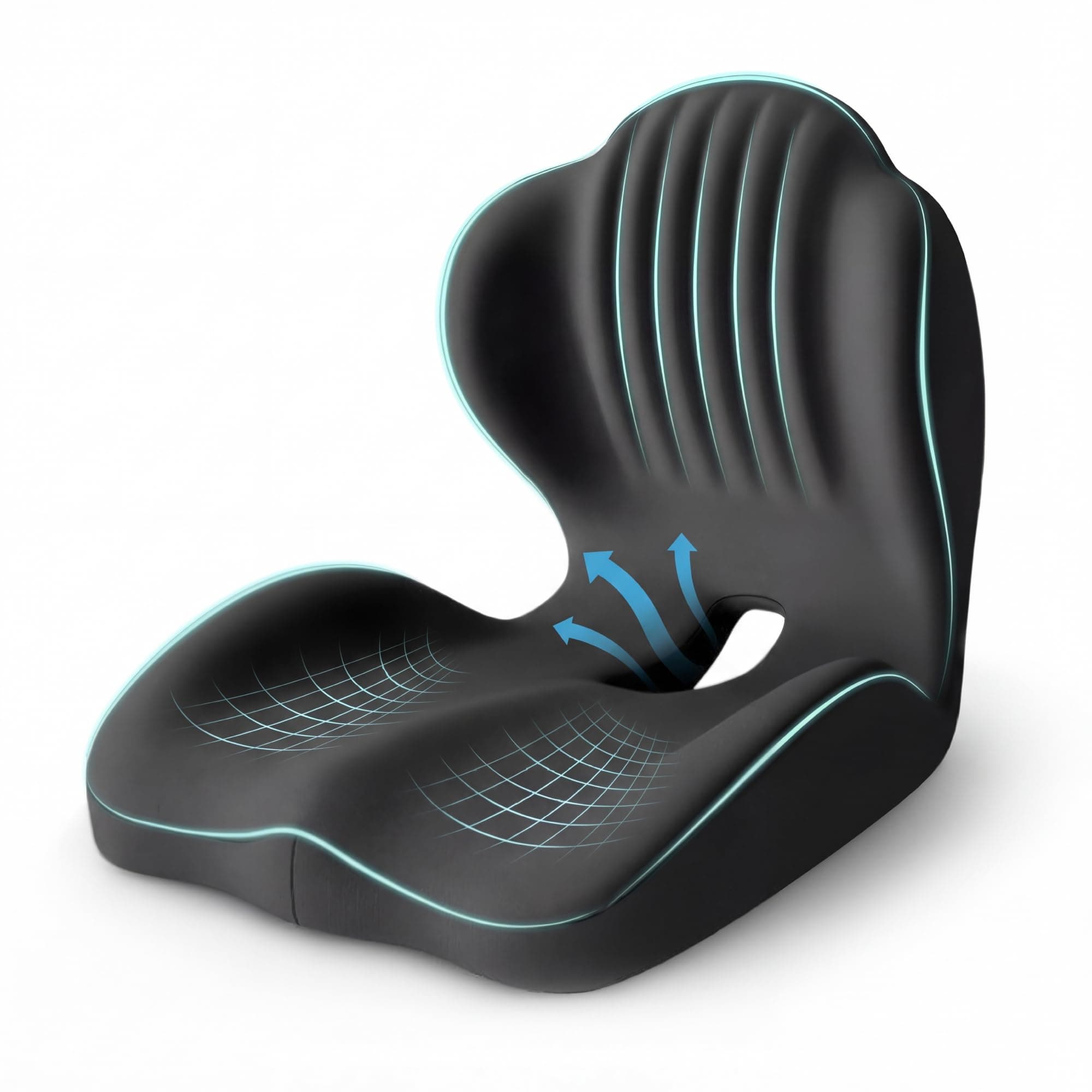 Ergonomic Waist Support and Seat Cushion, 2-in-1 Memory Foam Pad (Black)