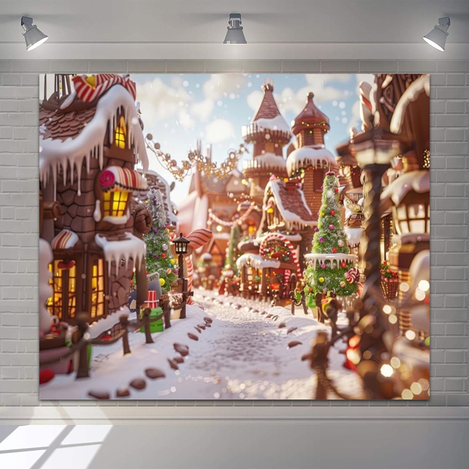 Christmas Backdrop for Photoshoot 10x8ft Vinyl Xmas Town Candyland Backdrops Snow Xmas Tree Castle Street Photography Backdrop Xmas Birthday Party Baby Shower Background Decoration Photo Booth Props