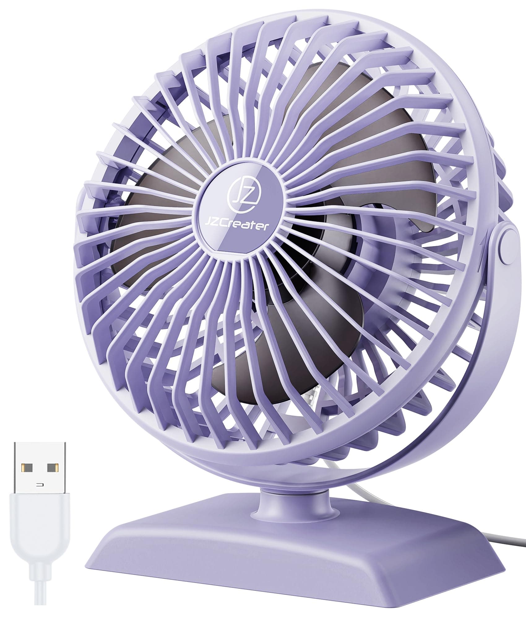 JZCreater USB Desk Fan, USB Fan Mini, 360 Rotation Desktop Fan with 3 Speed, Table Personal Cooling Fan, Quiet Mini Desk Fan, USB Powered, Small Fan for Home Office Bedroom Car Travel, Purple