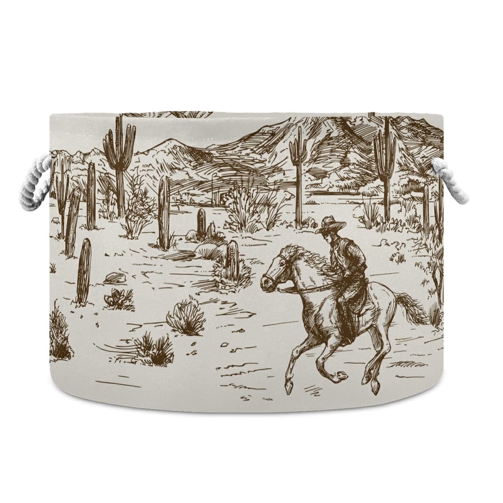 WELLDAY Cotton Rope Basket Western Desert Cowboy Baby Laundry Basket for Blankets Toys Storage Basket