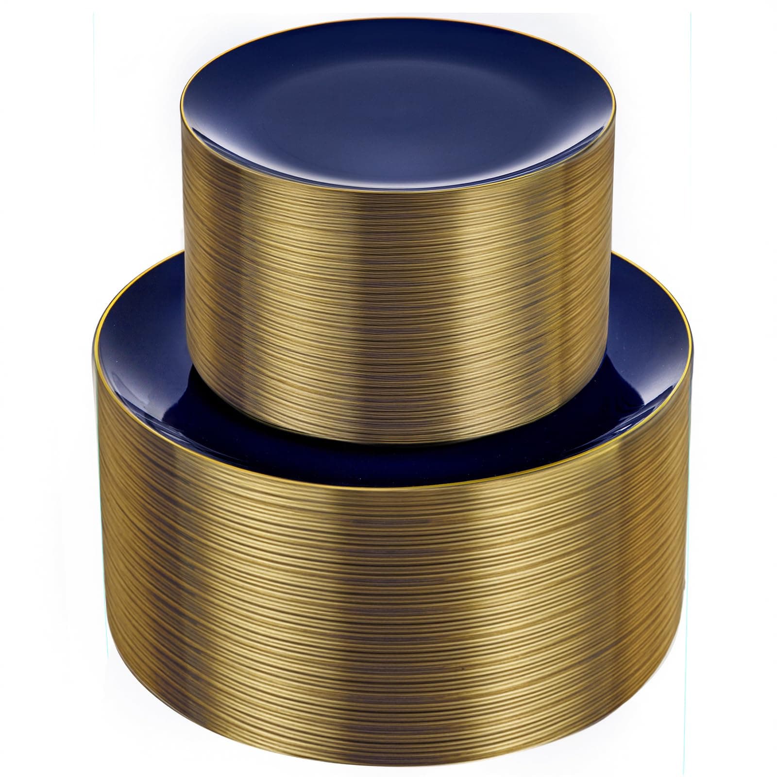 bUCLA 100PCS Blue Plastic Plates - Navy Blue Disposable with Gold Rim, Include 50 Each (10 inch Dinner & 7 inch Dessert) Plates, Ideal for Party & Labor Day