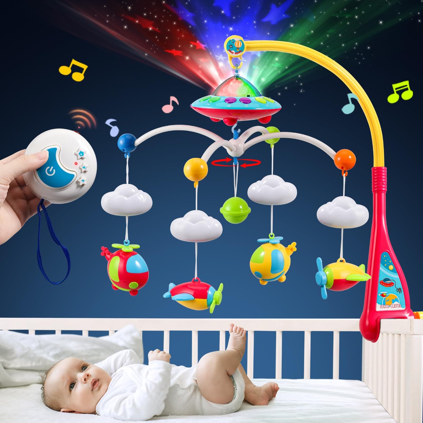 BOBXIN Baby Mobiles for Crib, Crib Mobile with Projector & 108 Music