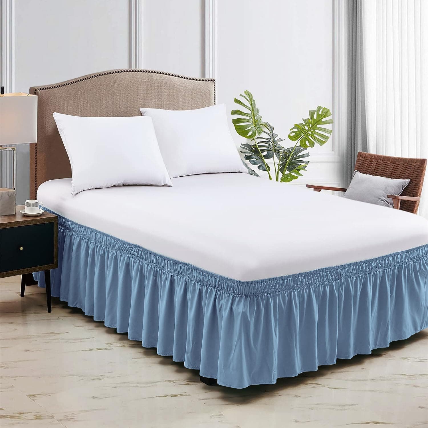 Wrap Around Bed Skirt Mediterranean Blue Full Size 10 Inch Tailored Drop, Soft Double Brushed Premium Microfiber, Luxury, Easy to Care Wrinkle/Fade Resistance