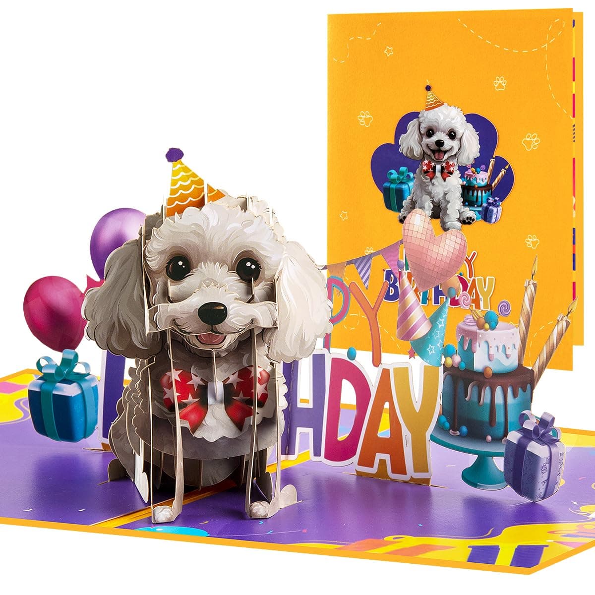 CNLITIHEKA Cute Poodle Pop Up Birthday Cards for Women, 3D Anniversary Greeting Card for Dog Lovers, Mothers Day, Envelope Included, All Occasion.