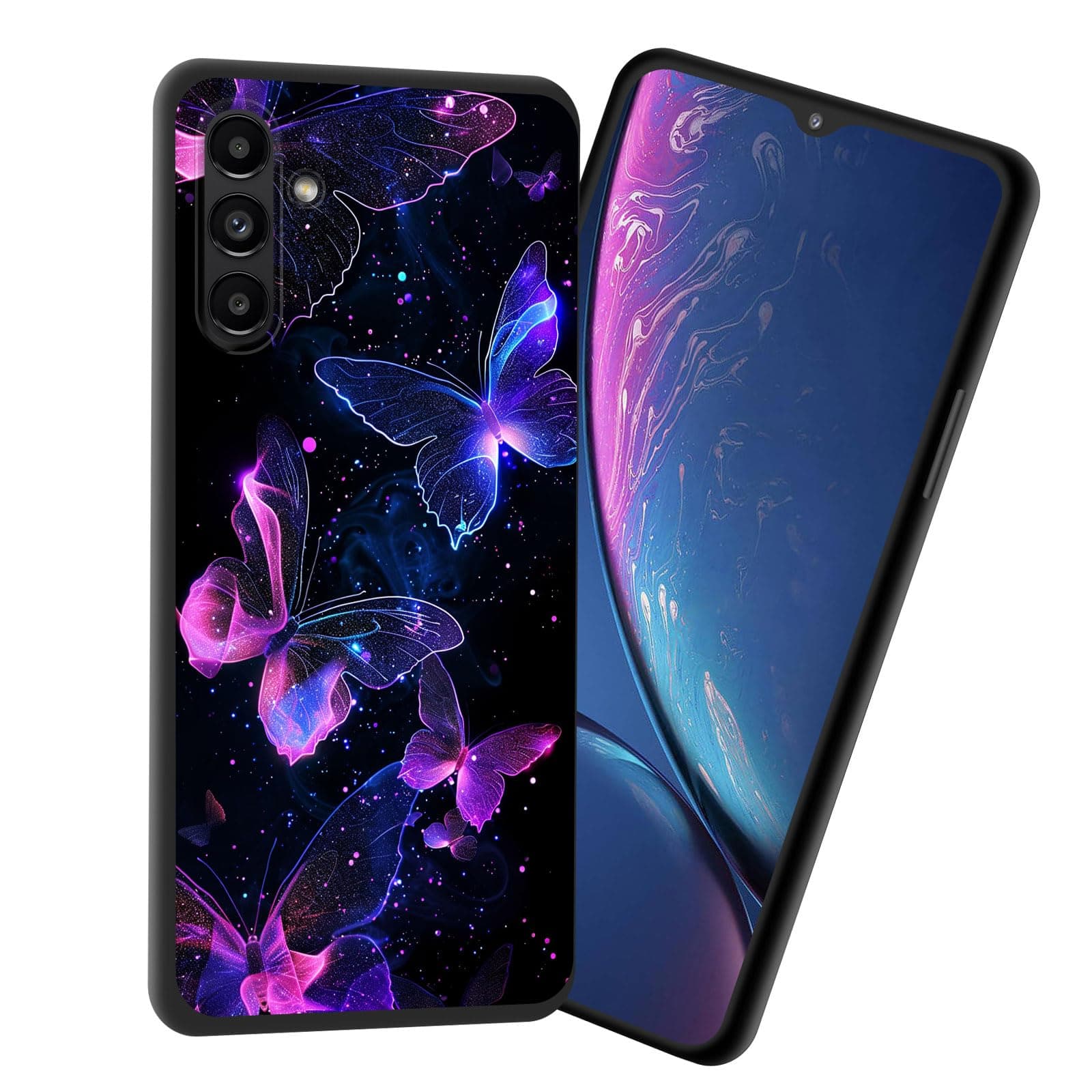 JHYYTUJTYP for Galaxy A04S Case,Premium Soft Silicone Slim Rubber Full Body Drop Protection Shockproof Cover Phone Case for Samsung Galaxy A04S,Purple Butterfly Starry