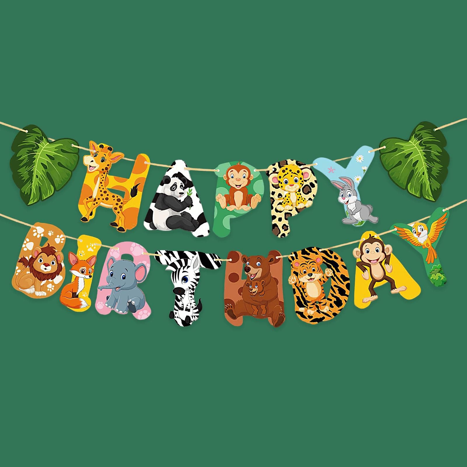Safari Animal Birthday Banner, Jungle Theme Party Decorations, Zoo Party Supplies for Kids