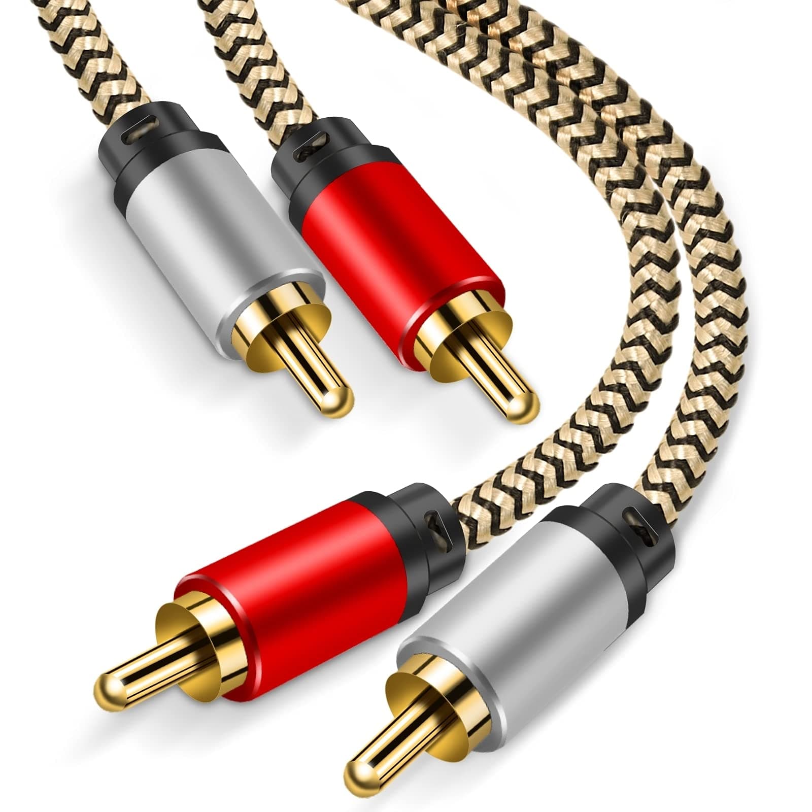 2RCA to 2RCA Cable 50ft, Hanprmee Gold-Plated [Copper Shell] [Heavy Duty] Nylon Braid 2 RCA Male to 2 RCA Male Jack Stereo Audio Cable, RCA Cable (50Ft/15M)