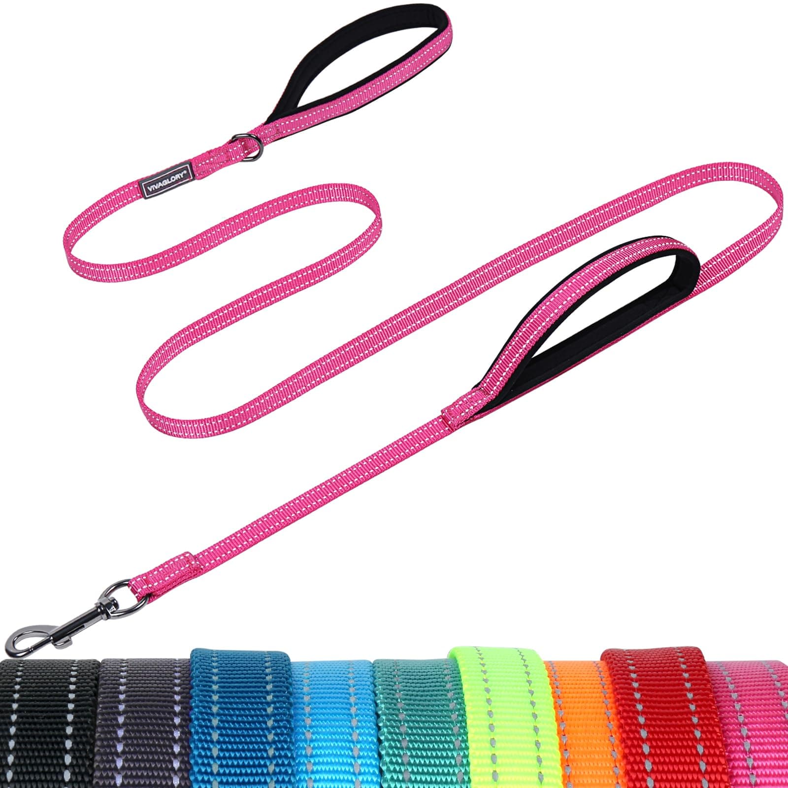 VIVAGLORY Double Handle Dog Leash Twingrip, 4ft x 1/2in, Pink