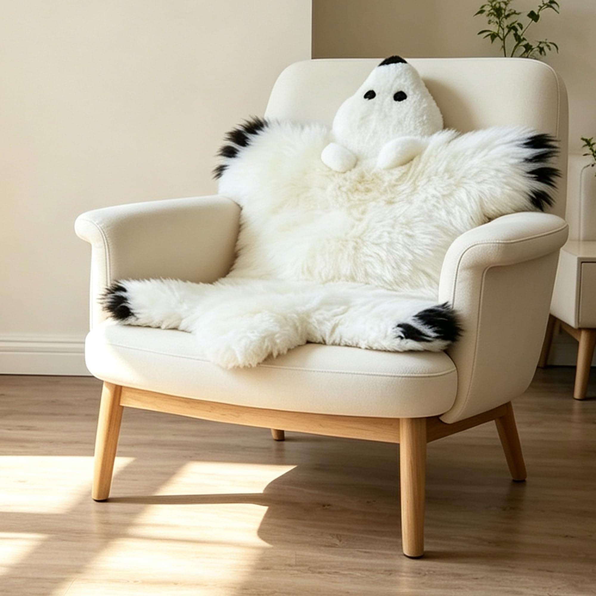 Genuine Sheepskin Polar Bear Rug, Natural Fluffy Lambskin Fur Area Rug