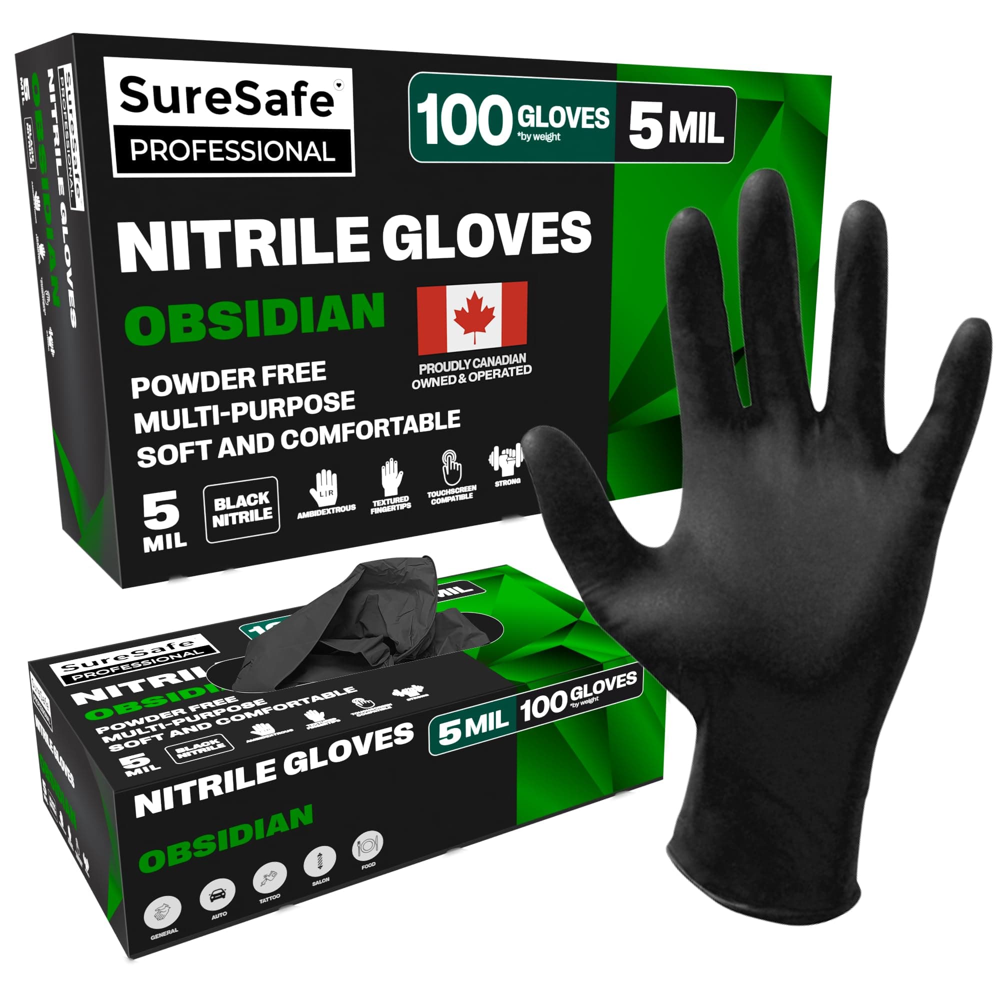 Black Nitrile Gloves Medium, 5 Mil Powder-Free Latex-Free, 100 Count