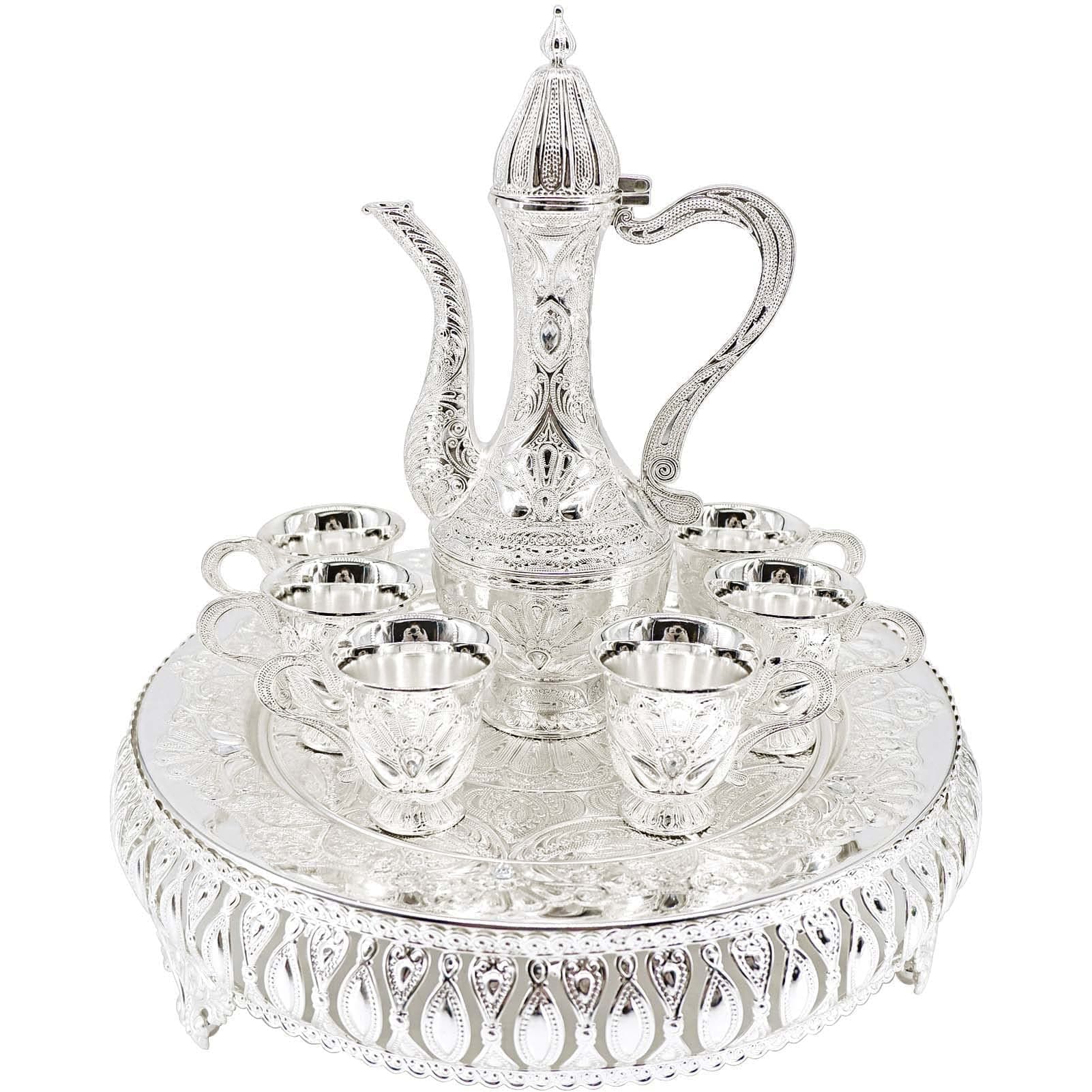 Turkish Tea Coffee Cup and Pot Set Including Teapot,Tea Tray,6 Cups