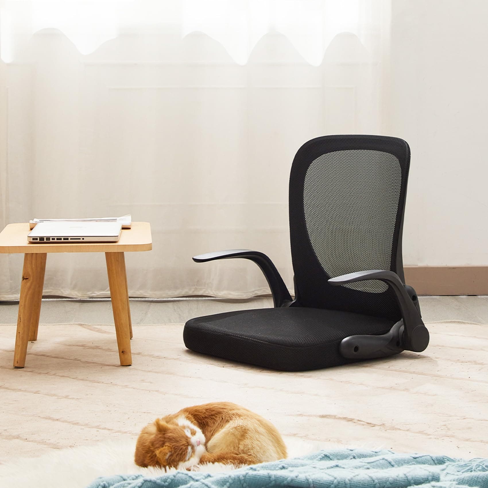 CoVibrant Foldable Ergonomic Floor Chair with Back Support Comfy Cushioned Seat Adjustable Armrest for Gaming Meditation Reading Bed Tatami Living Room